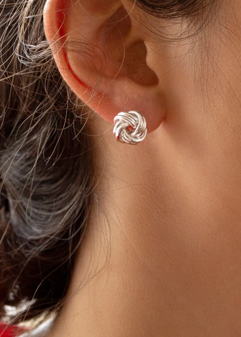 Golden Moments Sterling Silver Large Double-Knot Stud Earrings