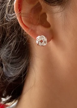 Golden Moments Sterling Silver Large Double-Knot Stud Earrings