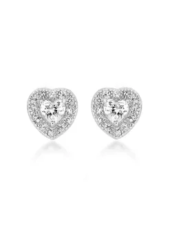 Golden Moments Sterling Silver CZ Heart Earrings