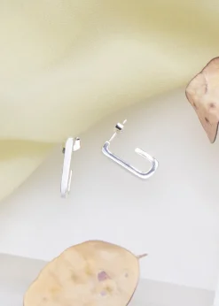 Golden Moments Sterling Silver Enamel J-Shape Stud Earrings