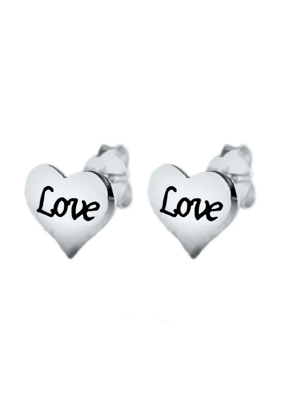 Golden Moments Sterling Silver 'Love' Heart Stud Earrings