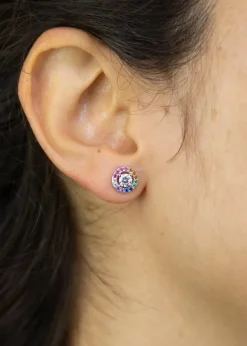 Golden Moments Sterling Silver Multi-Coloured CZ Disc Stud Earrings