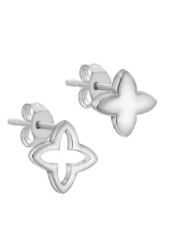 Golden Moments Sterling Silver 'Flower' and 'Cut-out Flower' Asymmetric Studs