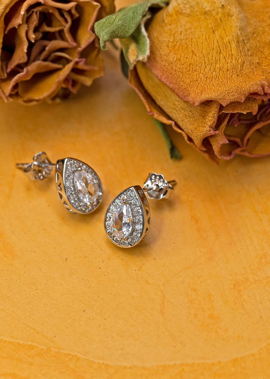 Golden Moments Sterling Silver CZ Teardrop Stud Earrings