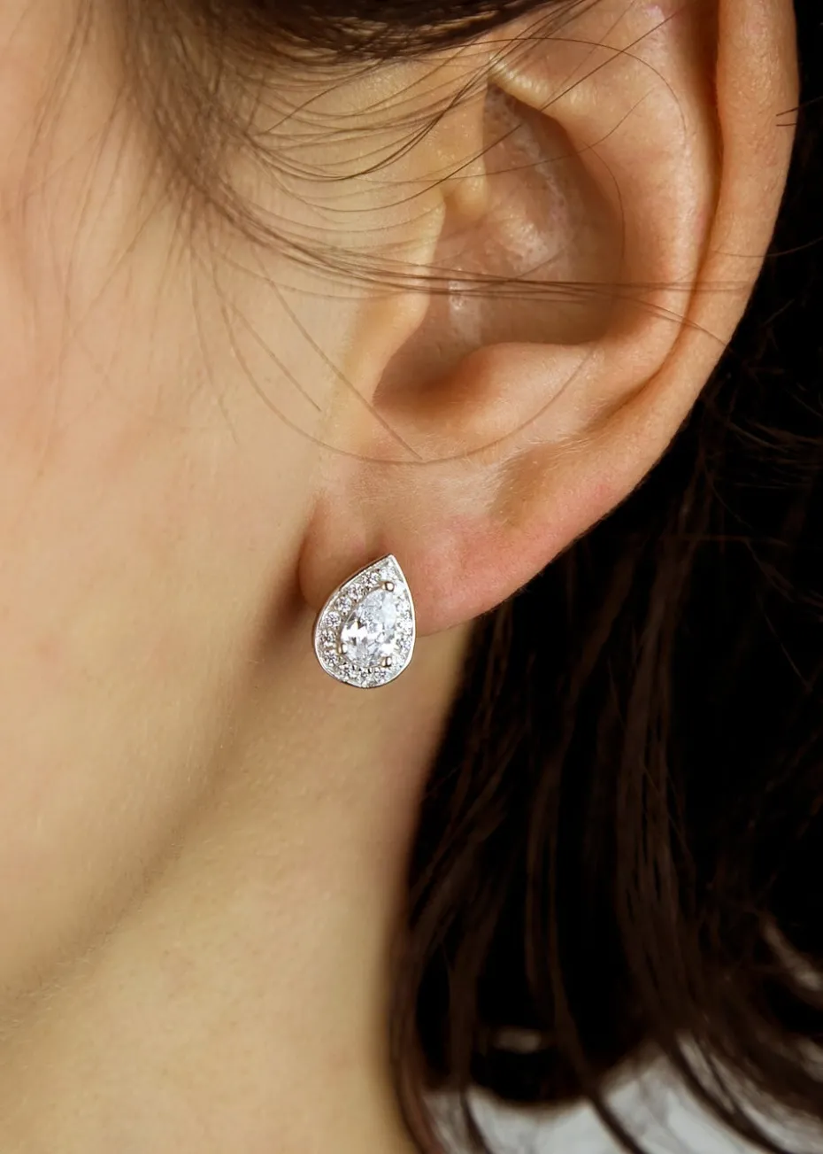 Golden Moments Sterling Silver CZ Teardrop Stud Earrings