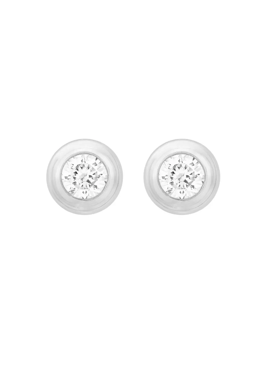 Golden Moments Sterling Silver CZ Stud Earrings
