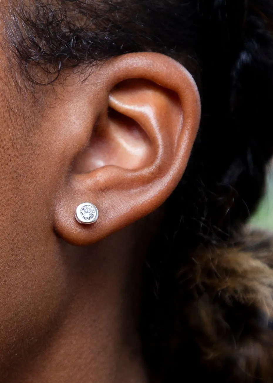 Golden Moments Sterling Silver CZ Stud Earrings