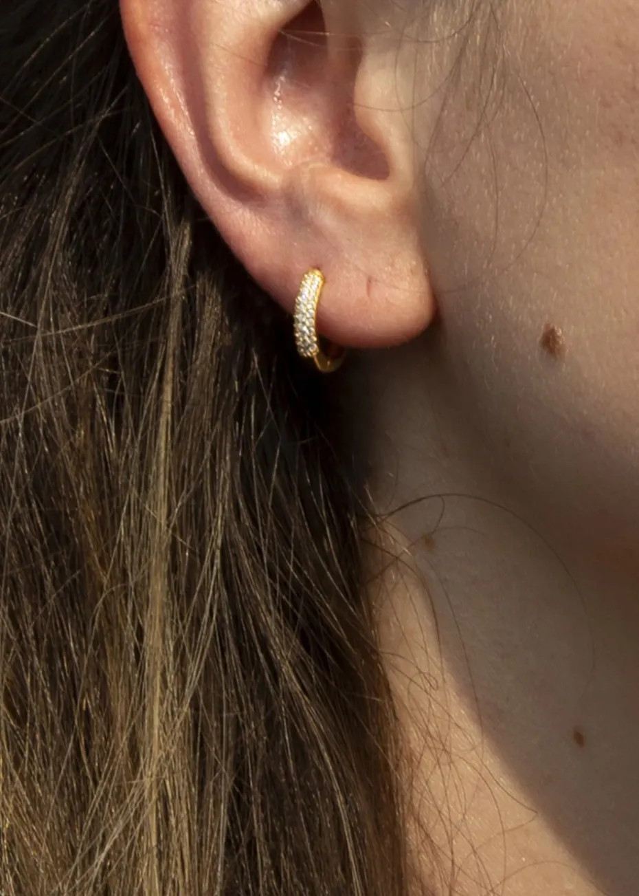 Golden Moments Sterling Silver Yellow Gold Plated CZ Band Hoops