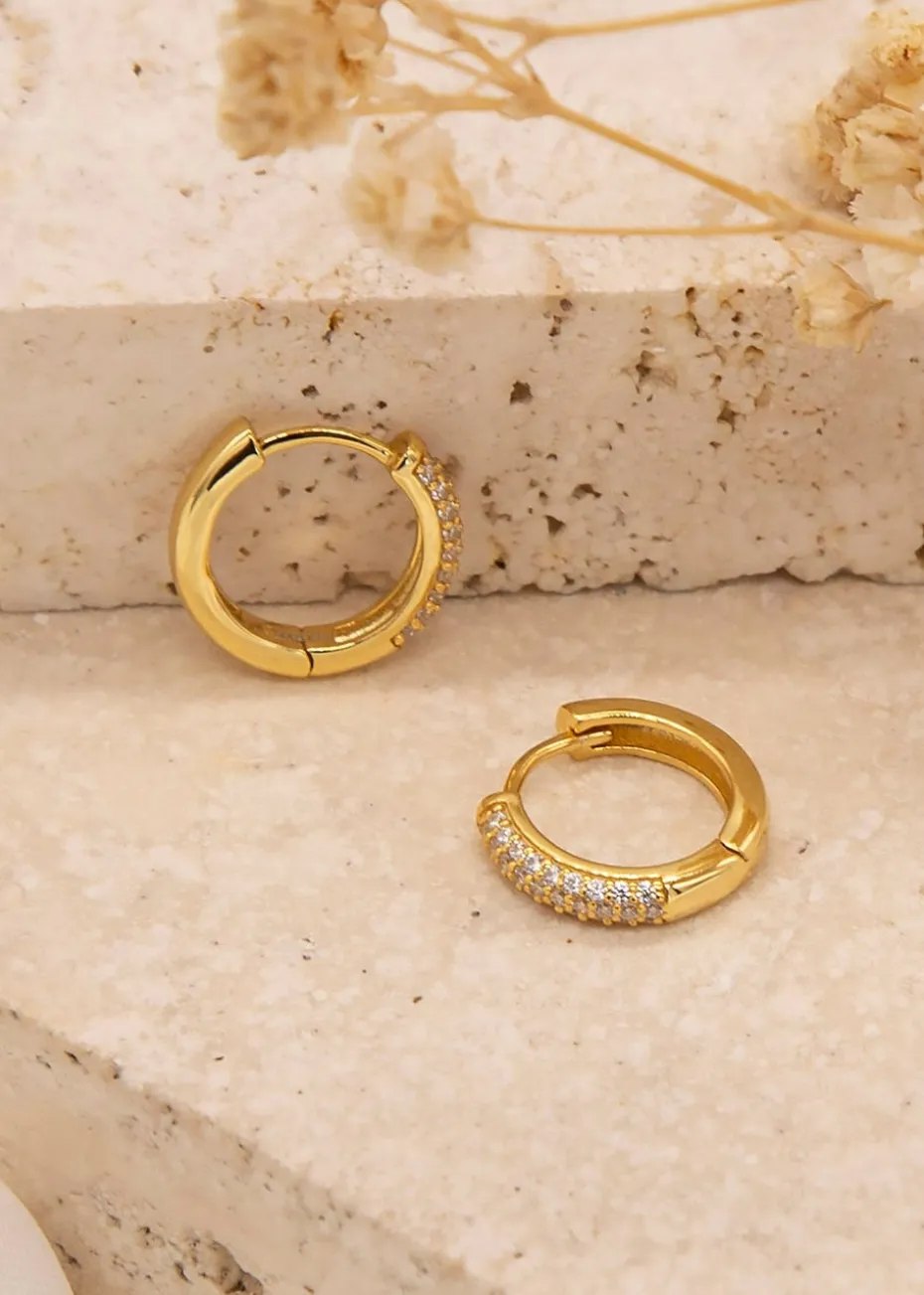 Golden Moments Sterling Silver Yellow Gold Plated CZ Band Hoops