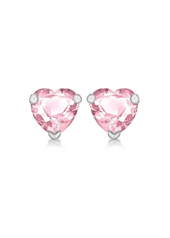 Golden Moments Sterling Silver Pink CZ Heart Stud Earrings