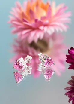 Golden Moments Sterling Silver Pink CZ Heart Stud Earrings