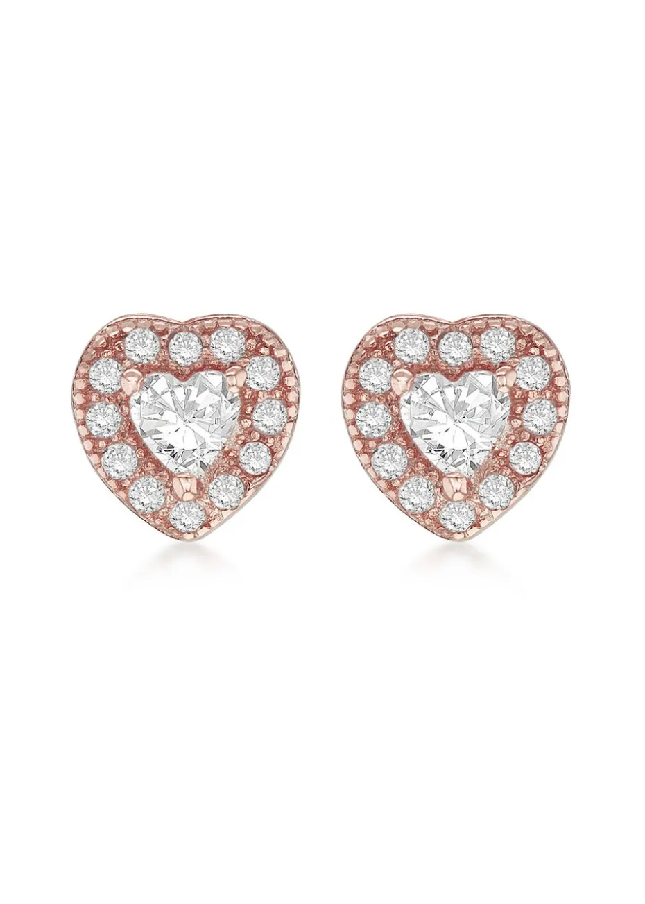 Golden Moments Sterling Silver Rose Gold Plated CZ Heart Stud Earrings