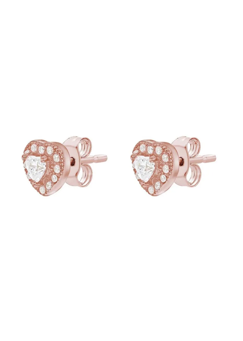 Golden Moments Sterling Silver Rose Gold Plated CZ Heart Stud Earrings