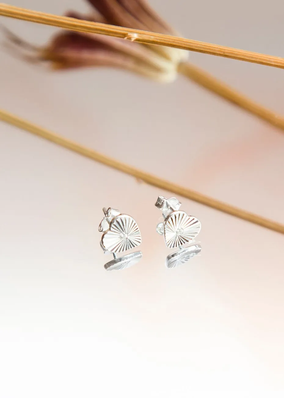Golden Moments Sterling Silver CZ Concertinaed-Heart Stud Earrings