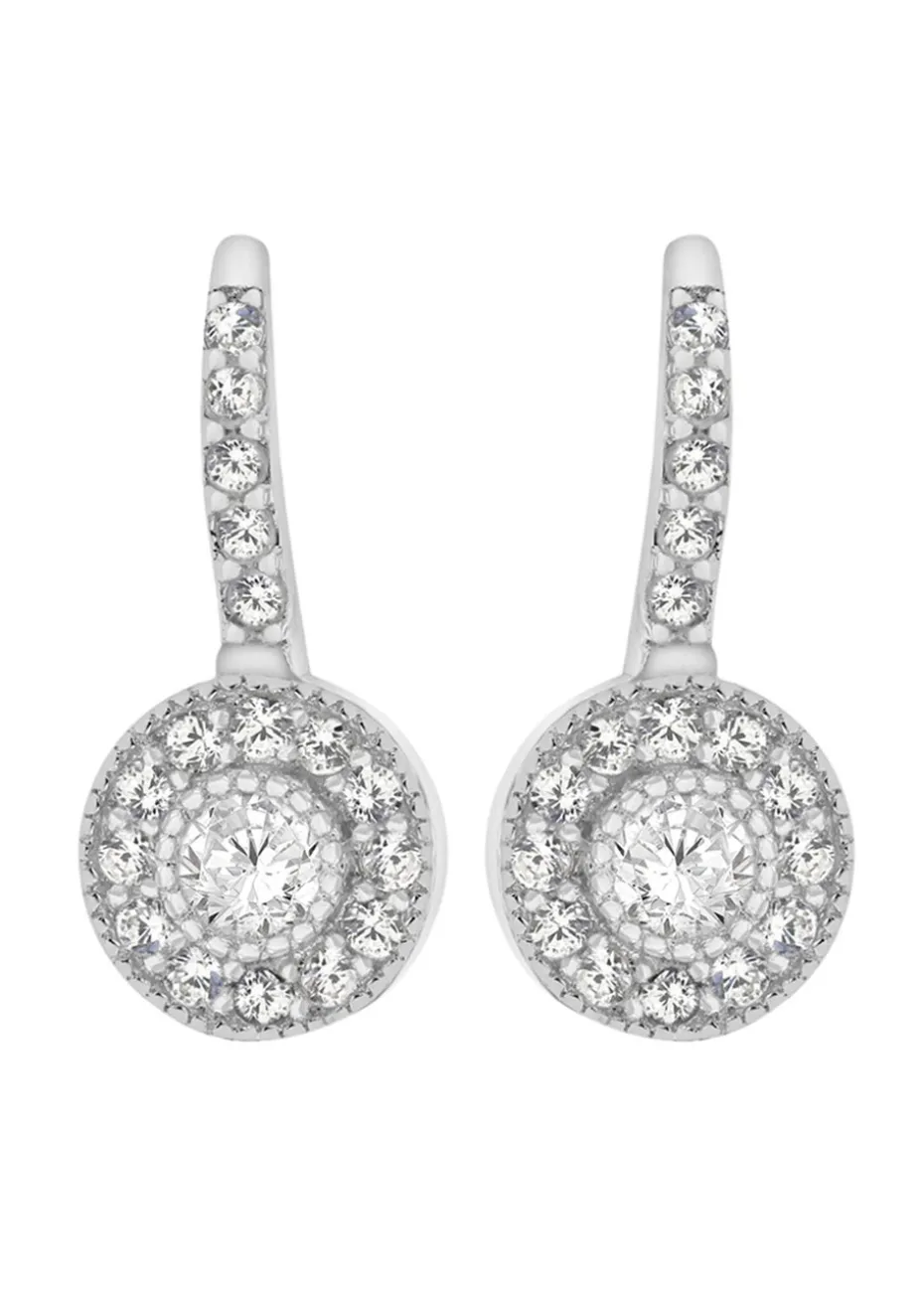 Golden Moments Sterling Silver CZ Lever Back Earrings