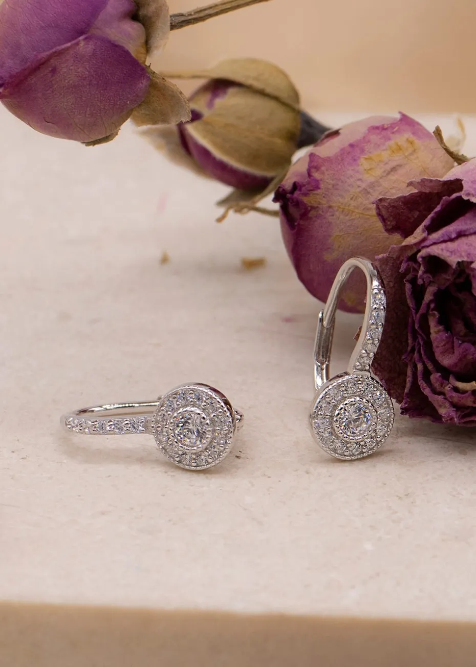 Golden Moments Sterling Silver CZ Lever Back Earrings
