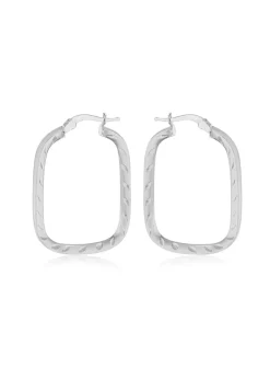 Golden Moments Sterling Silver Patterned-Rectangle Hoop Earrings