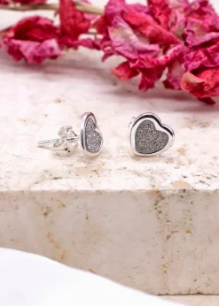 Golden Moments Sterling Silver Heart Stardust Stud Earrings