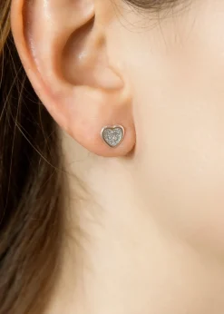 Golden Moments Sterling Silver Heart Stardust Stud Earrings