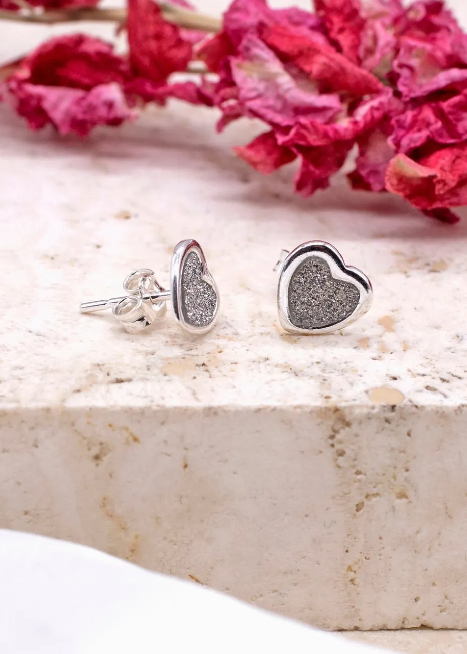 Golden Moments Sterling Silver Heart Stardust Stud Earrings