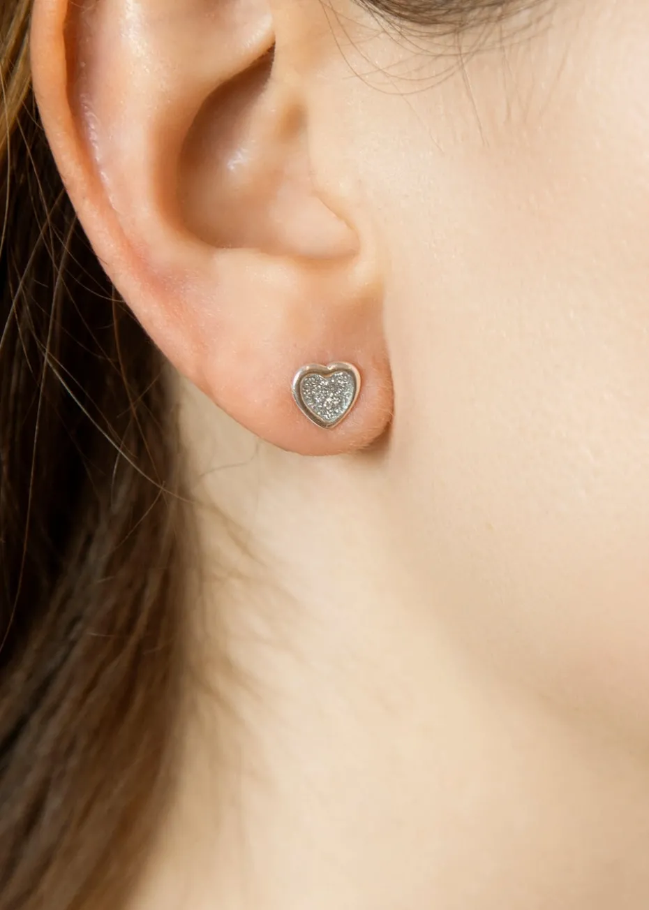 Golden Moments Sterling Silver Heart Stardust Stud Earrings