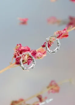 Golden Moments Sterling Silver 'Bamboo' Creole Earrings