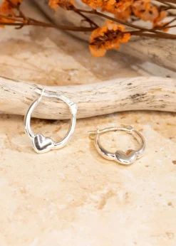 Golden Moments Sterling Silver Heart Creole Earrings