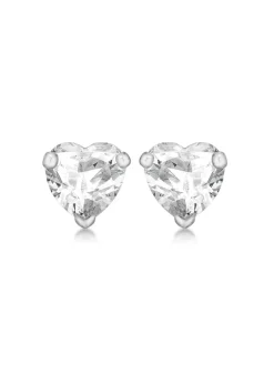 Golden Moments Sterling Silver Heart White CZ Stud Earrings