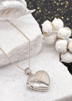 Golden Moments Sterling Silver Etched Heart Locket Necklace