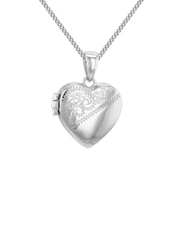 Golden Moments Sterling Silver Etched Heart Locket Necklace