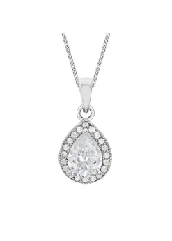 Golden Moments Sterling Silver CZ Halo Teardrop Necklace