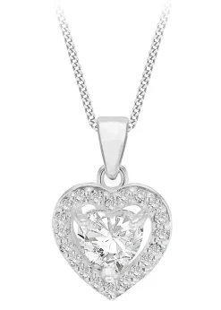 Golden Moments Sterling Silver White CZ Halo Heart Necklace