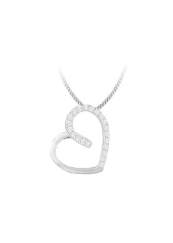Golden Moments Sterling Silver CZ Half Polished Heart Slider Necklace