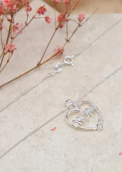 Golden Moments Sterling Silver CZ 'Mum' Heart Necklace