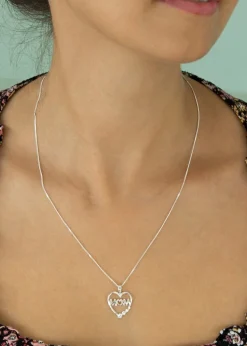Golden Moments Sterling Silver CZ 'Mum' Heart Necklace