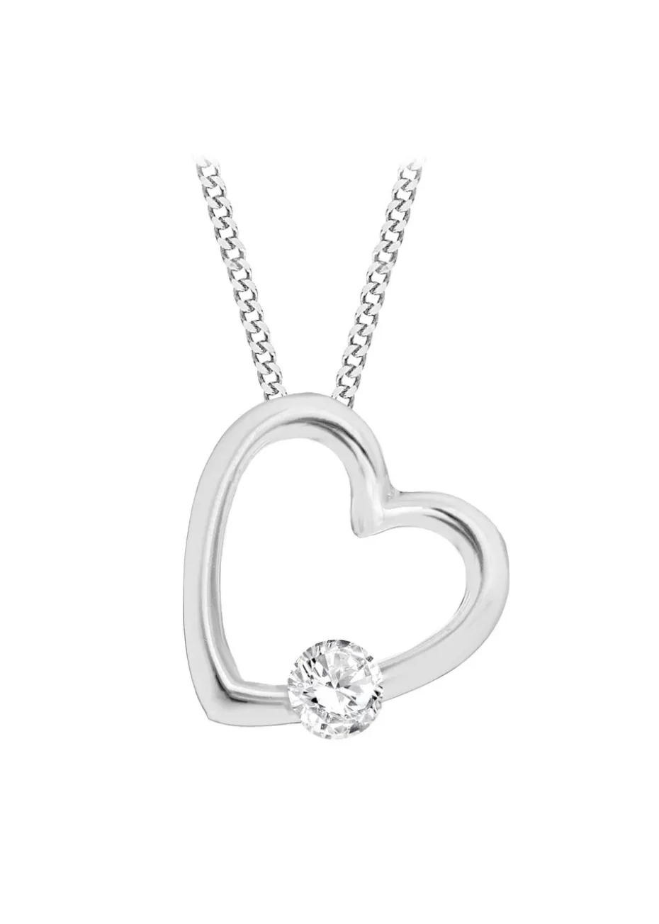Golden Moments Sterling Silver CZ Open Heart Necklace