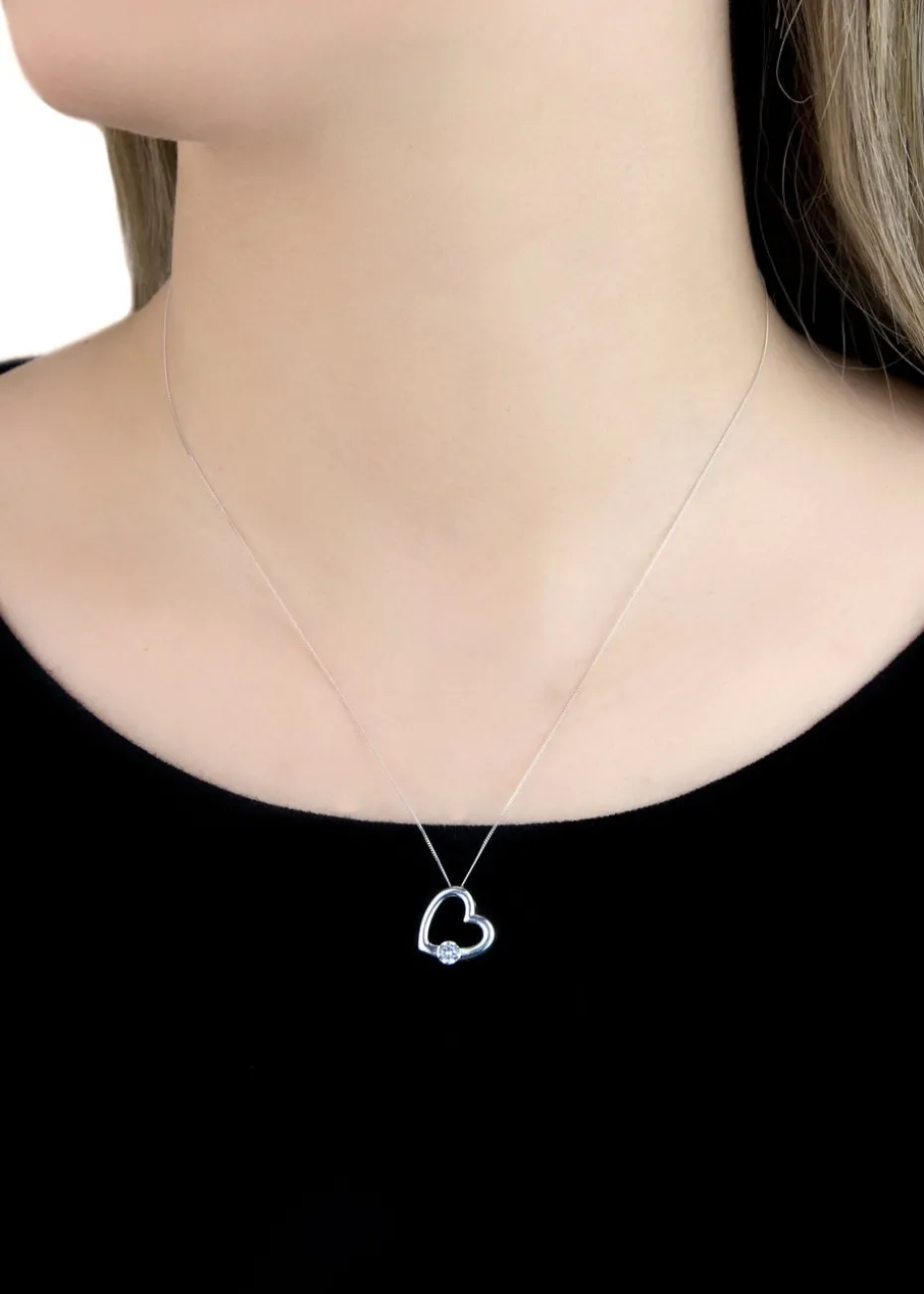 Golden Moments Sterling Silver CZ Open Heart Necklace