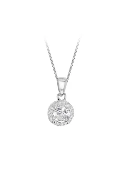 Golden Moments Sterling Silver CZ Halo Necklace