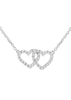 Golden Moments Sterling Silver Rhodium Plated CZ Double-Heart Adjustable Necklet