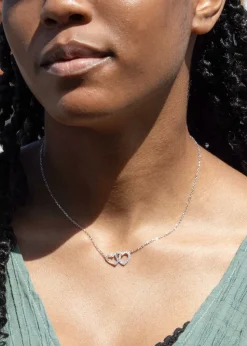 Golden Moments Sterling Silver Rhodium Plated CZ Double-Heart Adjustable Necklet