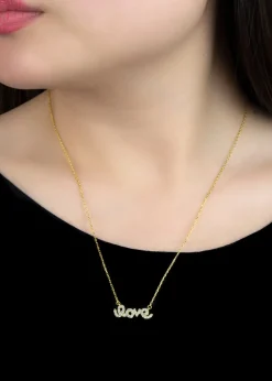 Golden Moments Sterling Silver Gold Plated CZ 'Love' Necklace