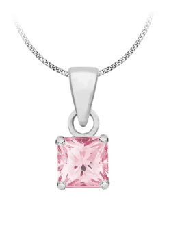 Golden Moments Sterling Silver Square Pink CZ Necklace