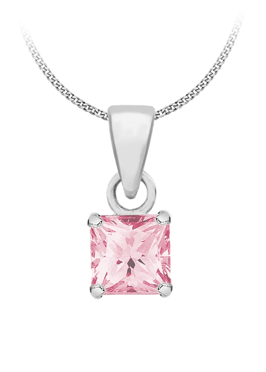Golden Moments Sterling Silver Square Pink CZ Necklace