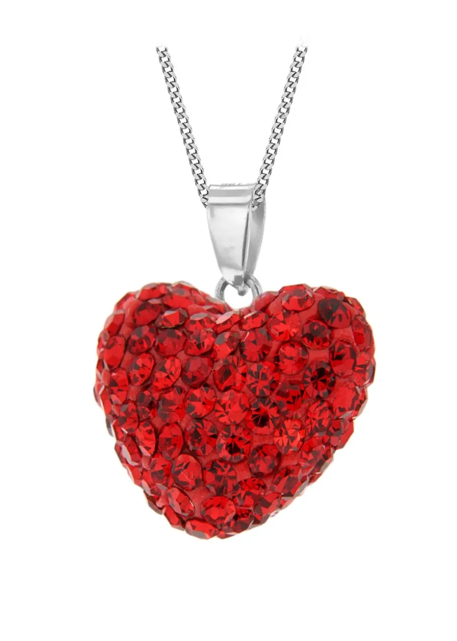 Golden Moments Sterling Silver Red Crystal Puff Heart Pendant