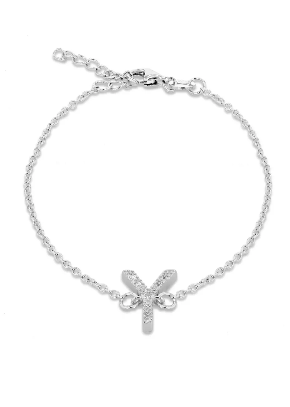 Golden Moments Sterling Silver CZ 'Y' Initial Bracelet