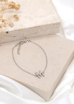Golden Moments Sterling Silver CZ 'M' Initial Bracelet