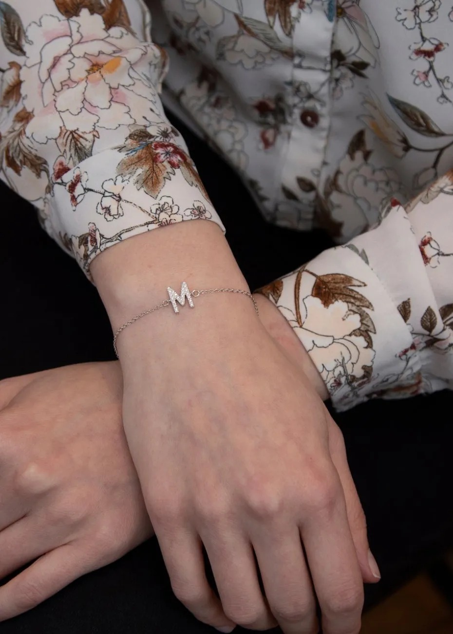 Golden Moments Sterling Silver CZ 'M' Initial Bracelet