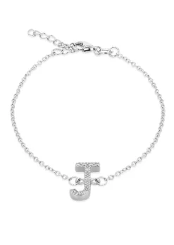 Golden Moments Sterling Silver CZ 'J' Initial Bracelet