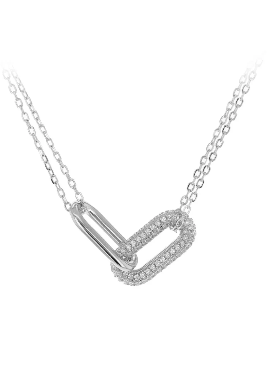 Golden Moments Sterling Silver CZ Chain Link Necklace