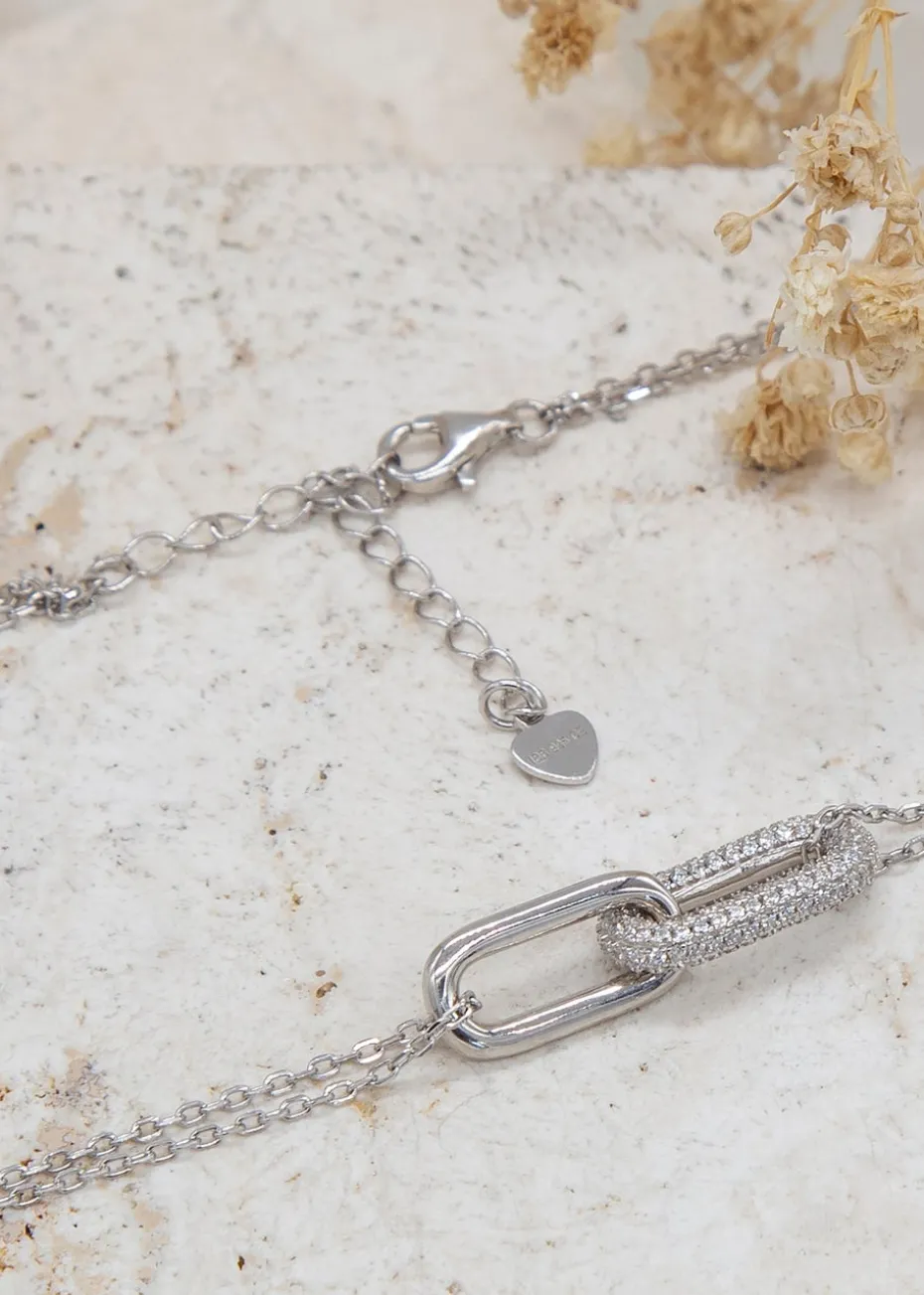 Golden Moments Sterling Silver CZ Chain Link Necklace